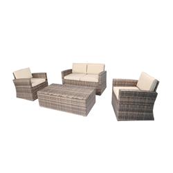 A165 300 lbs Outdoor Full Two Seat Sofa Coffee Table Rattan Pool Patio Garden Set - 4 Piece - Mixed Grey -  Baner Garden