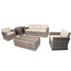 A164 300 lbs Outdoor Full Sofa Coffee & Side Table Rattan Pool Patio Garden Set - 5 Piece - Mixed Grey -  Baner Garden