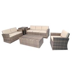 A163 300 lbs Outdoor Full Sofa Coffee & Side Table Rattan Pool Patio Garden Set - 5 Piece - Mixed Grey -  Baner Garden