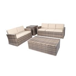 A161 Outdoor Full Sofa Coffee & Side Table Rattan Pool Patio Garden Set - 4 Piece - Mixed Grey -  Baner Garden