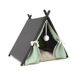 Picture of Baner Garden P518 Cat House Tower Rattan Wicker Portable Furniture Tent Playpen with Black Rattan & Beige Soft Cushion&#44; 19.7 x 21.7 x 22 in.