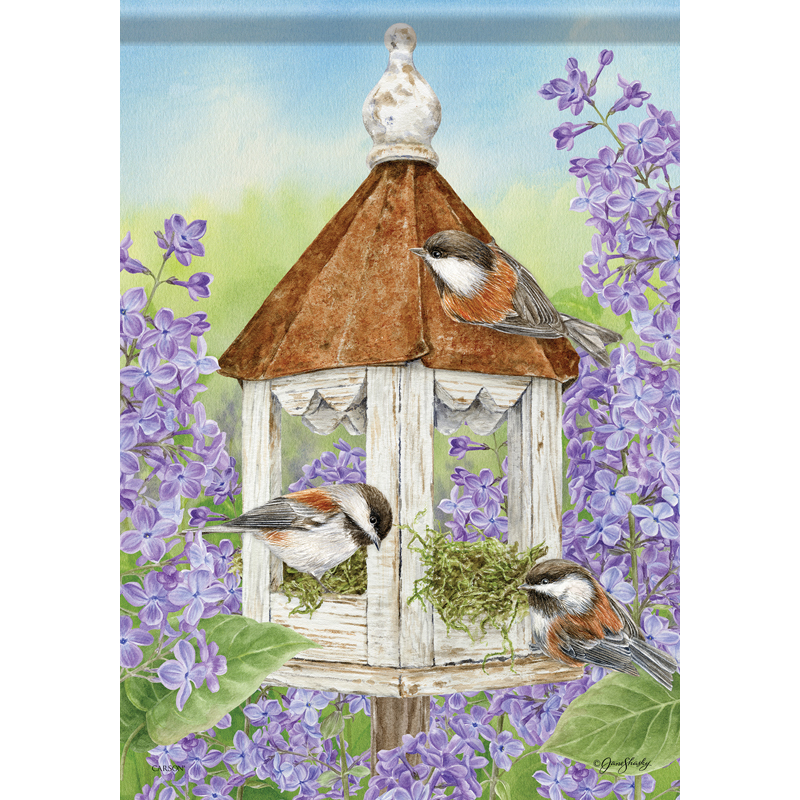 Carson 53003 Garden Flag - Lilacs & Chickadee