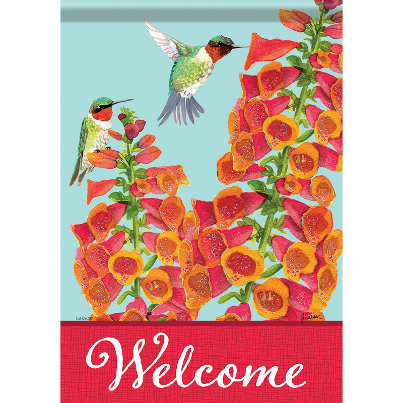 Carson 53013 Garden Flag - Hummingbirds in Foxglove