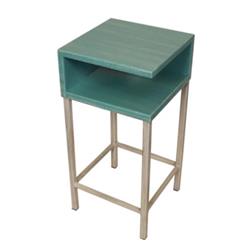 Picture of Coast Lamp SDT-03 COT-WTQS Cottage & Weathered Turquoise Sea Wooden Drink Table with Iron Base & Shelf