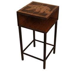 Picture of Coast Lamp SDT-25 BS-ST Burnt Sienna & Stain Wooden Drink Table with Iron Base & Shelf Etched Bear Top