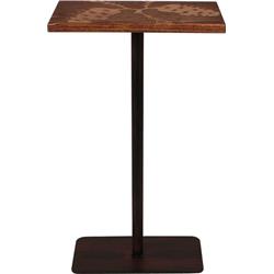 Picture of Coast Lamp SDT-26 BS-ST Burnt Sienna & Stain Wooden Drink Table with Iron Base & Shelf Etched Pinecone Top