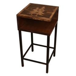 Picture of Coast Lamp SDT-67 BS-ST Burnt Sienna & Stain Wooden Drink Table with Iron Base & Shelf Etched Pine Tree Top