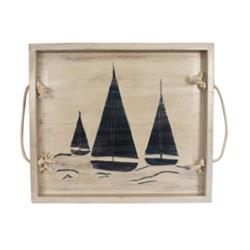 Picture of Coast Lamp WT18X20-47 CT-NV 20 in. Cottage & Navy Wooden Tray with 3 Sailboat Bottom & Rope Handles