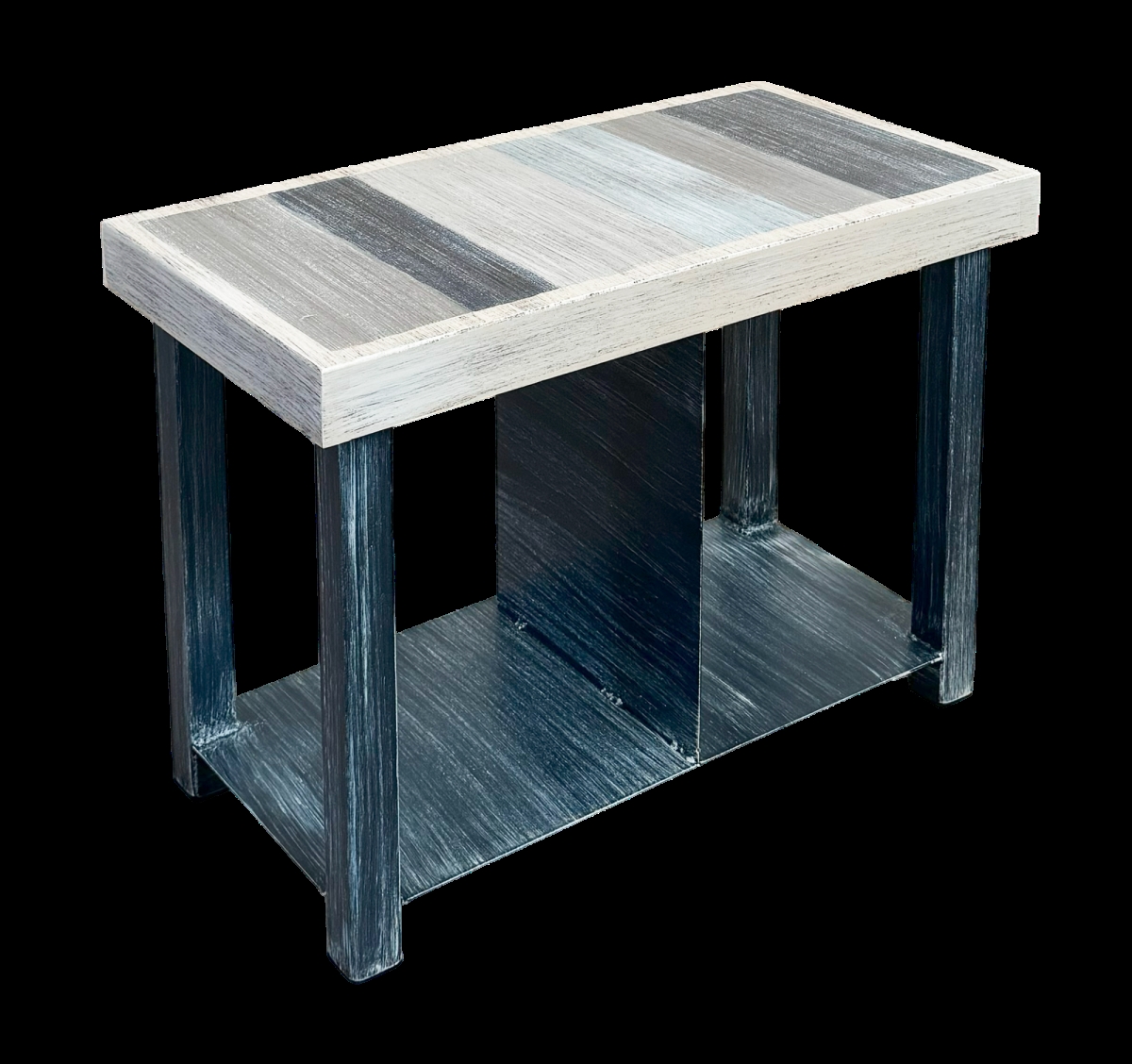 Picture of Coast Lamp Manufacturing MBCB05-24 WNV-NAU Metal Bench with 2 Shoe Cubbys & Slatted Top - Weathered Navy & Nautical