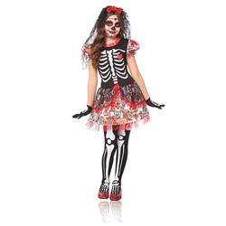 Picture of Costume Culture 49468-M Womens Kids Sugar Skull Day of the Dead Halloween Fancy Costume Dress - Medium