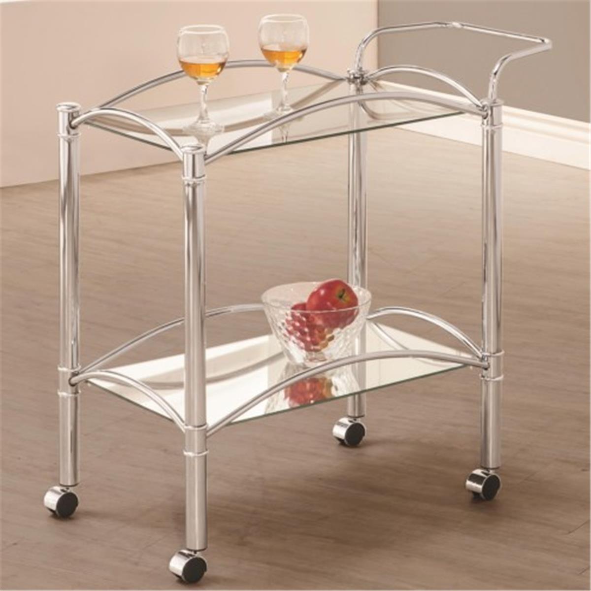 Picture of Coaster 910077 Serving Cart with Mirrored Bottom Shelf & Casters - Chrome
