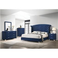 Picture of Coaster Furniture 223371Q-S5 66.25 x 70 x 95.5 in. Melody Tufted Upholstered Queen Bedroom Set&#44; Pacific Blue Velvet - 5 Piece