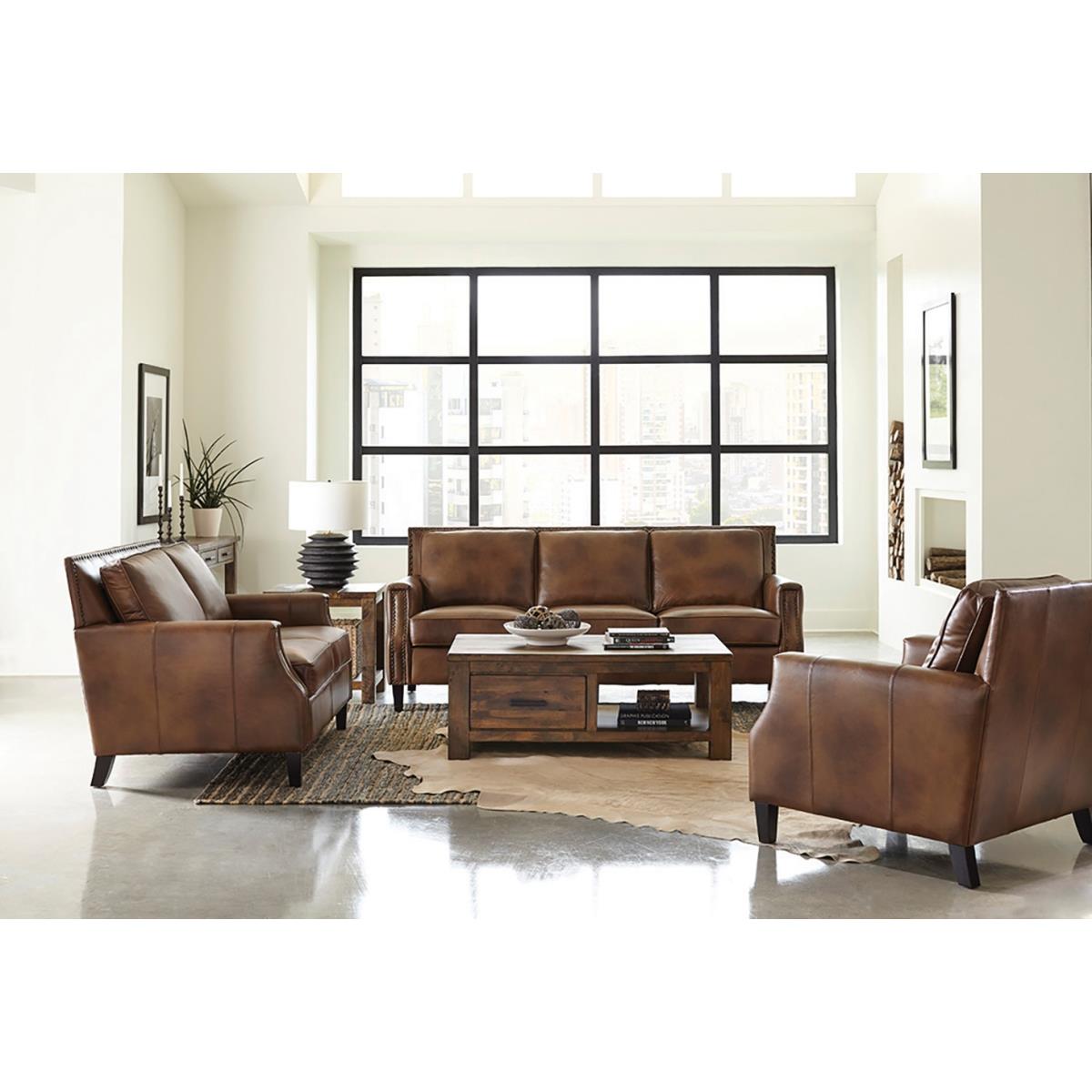 Picture of Coaster Furniture 509441-S3 Leaton Recessed Arms Living Room Set, Brown Sugar - 3 Piece