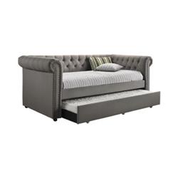 Coaster Furniture 300549 37 x 95.75 x 43.25 in. Kepner Tufted Upholstered Daybed with Trundle, Grey -  Cioaster Co of America