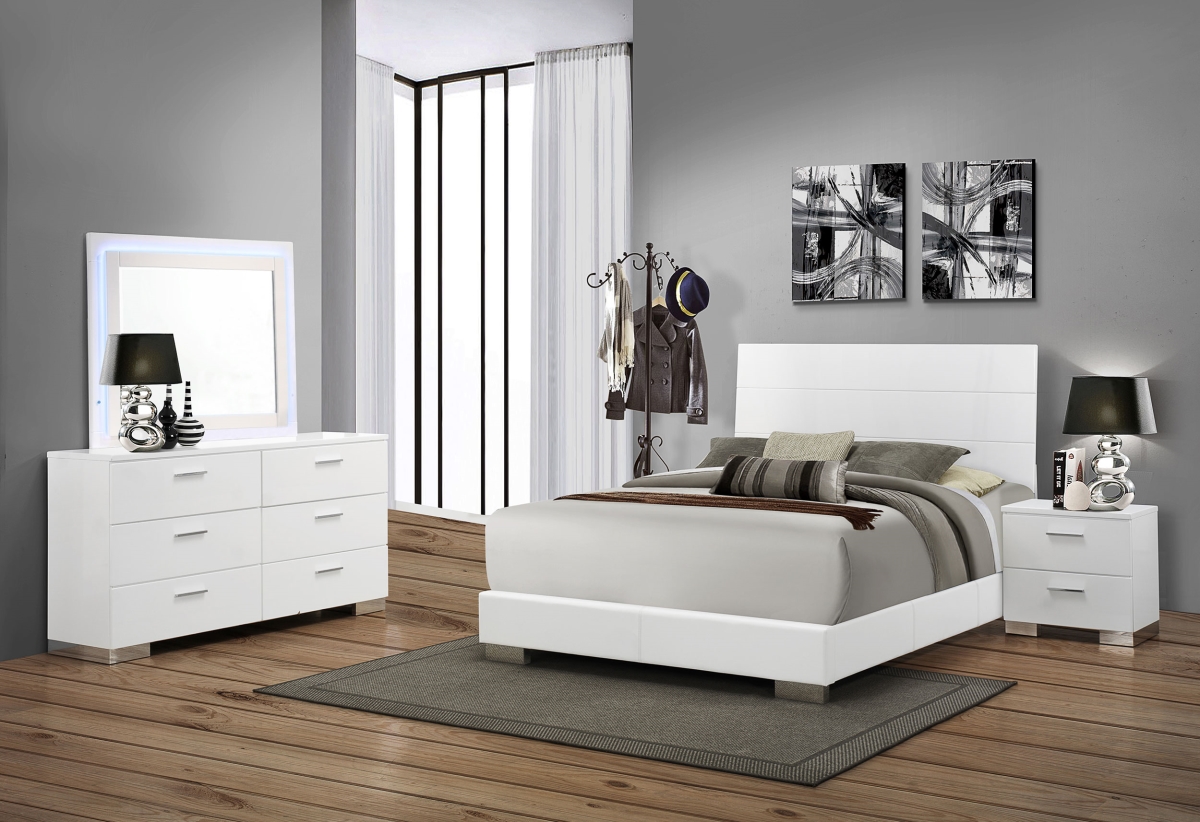 Picture of Coaster Furniture 203501Q-S4L Felicity Bedroom Set with LED Mirror&#44; Glossy White - Queen Size - 4 Piece