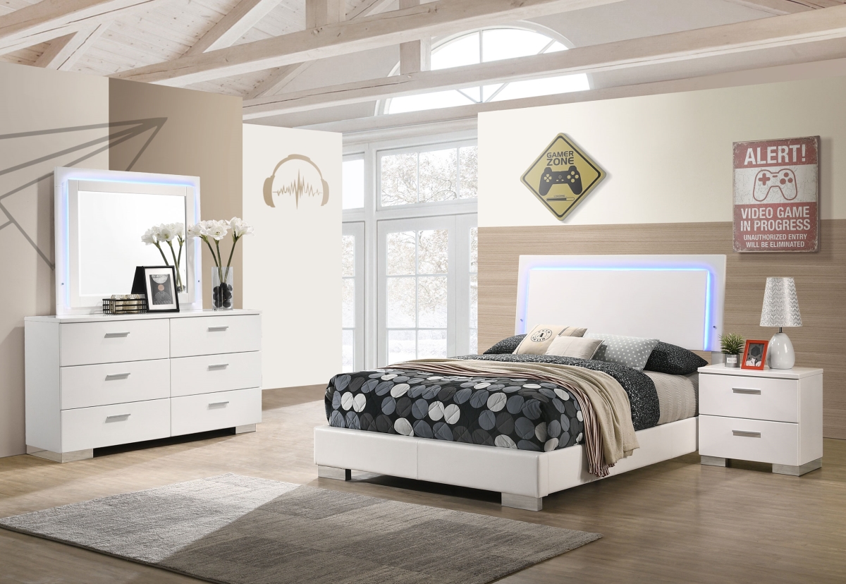 Picture of Coaster Furniture 203500F-S4L Felicity Bedroom Set with LED Headboard & Mirror&#44; Glossy White - Full Size - 4 Piece