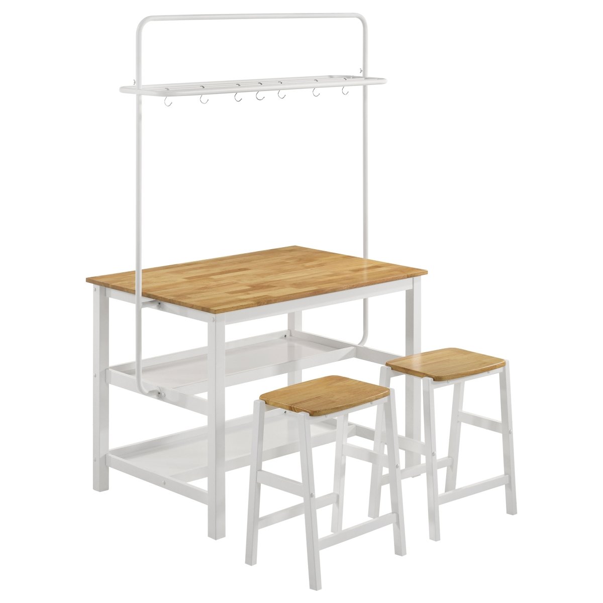 Picture of Coaster Furniture 122246-S3 Hollis Kitchen Island Counter Height Table with Stools - Brown & White - 3 Piece