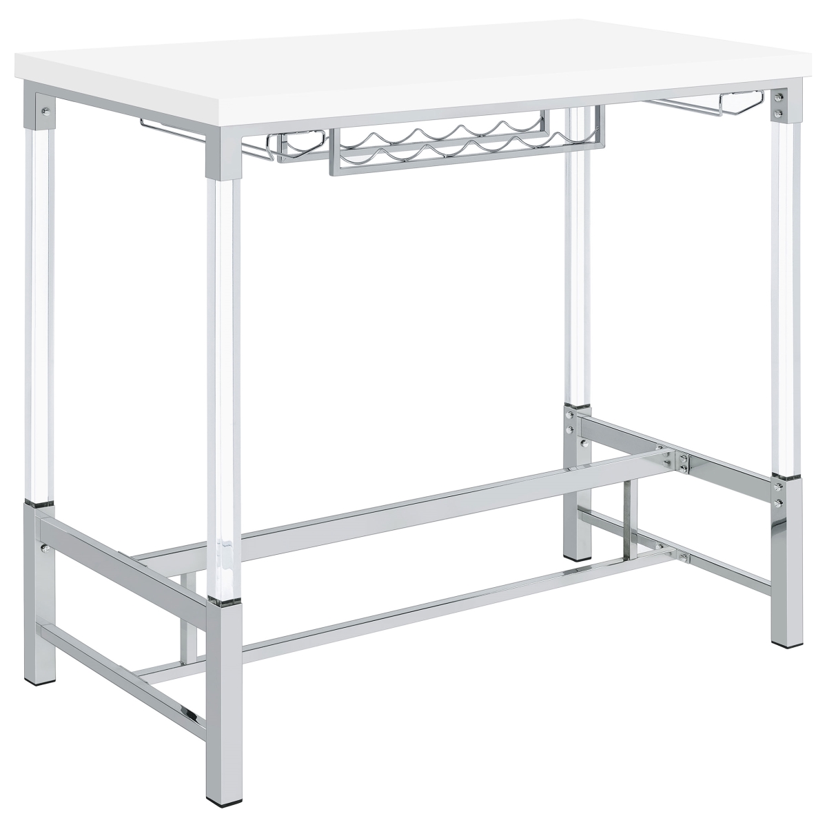 Picture of Coaster Furniture 182101 Nor crest Pub Height Bar Table with Acrylic Legs & Wine Storage - White High Gloss