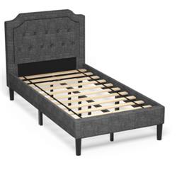 HU10019 Linen Twin Size Upholstered Platform Bed with Frame Headboard Mattress Foundation -  Total Tactic