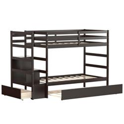 HU10041ESPlus Twin Size Over Bunk Bed with Storage Shelf & Drawer, Dark Brown