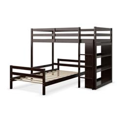 HU10042ESPlus Twin Size Over Twin Loft Bunk Bed with Bookcase, Dark Brown