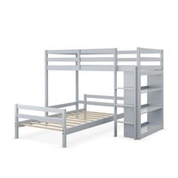 HU10042GYPlus Twin Size Over Twin Loft Bunk Bed with Bookcase, Gray
