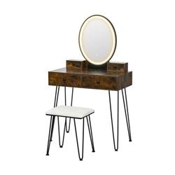 HU10050US-NA 53.5 x 16 x 31 in. Vanity Table Set with Lighted Dimmable Mirror, Brown -  Total Tactic