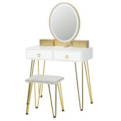 HU10050US-WH Vanity Table Set with 3 Color Lighted Dimmable Mirror, White