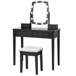 HU10056US-BK Vanity Table Set with Lighted Mirror for Bedroom & Dressing Room, Black