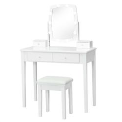 HU10056US-WH Vanity Table Set with Lighted Mirror for Bedroom & Dressing Room, White