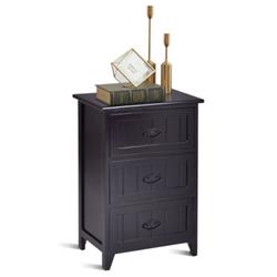HU10088BK 3 Drawer End Storage Wood Side Nightstand, Black