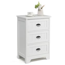 HU10088WH 3 Drawer End Storage Wood Side Nightstand, White