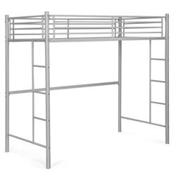 HU10108SR Twin Size Loft Bed Frame with 2 Ladders Full-Length Guardrail, Silver