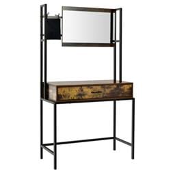 HU10127BN Industrial Vanity Table with 3-Height Adjustable Mirror Bag, Brown