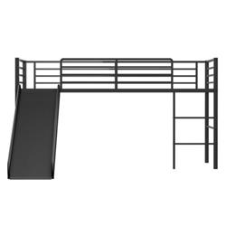 Picture of Total Tactic HU10160DK Twin Size Metal Loft Bed with Slide & Safety Guardrails & Built-in Ladder&#44; Black