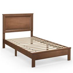 HU10196WN-T Twin Size Platform Bed Frame with Rubber Wood Leg-Walnut