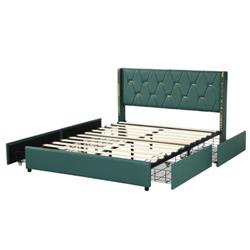 HU10228GN-F Full Size Upholstered Bed Frame with 4 Drawer, Green