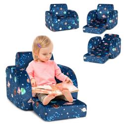 HV10048BL 3-in-1 Convertible Kid Sofa Bed Flip-Out Chair Lounger for Toddler, Blue
