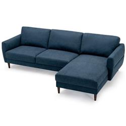 HV10185WL-NYPlus L-Shaped Fabric Sectional Sofa with Chaise Lounge & Solid Wood Legs, Navy