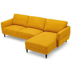 HV10185WL-YEPlus L-Shaped Fabric Sectional Sofa with Chaise Lounge & Solid Wood Legs, Yellow