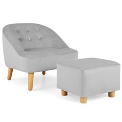 HV10296GR Soft Velvet Upholstered Kids Sofa Chair with Ottoman, Gray