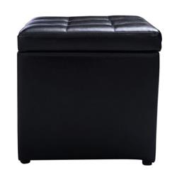 HW47908BK Foldable Cube Ottoman Pouffe Storage Seat, Black