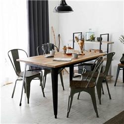 HW60716GU Tolix Style Metal Dining Side Chair Stackable Wood Seat, Black - 4 Piece -  Total Tactic