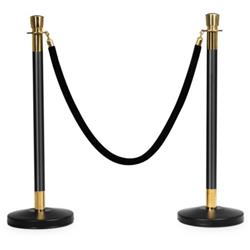 HW61151Plus Round Top Polished Stainless Stanchions Posts Queue Pole with 5 ft. Black Velvet Rope - 6 Piece