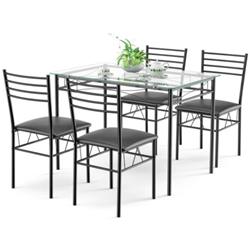 HW61400 Dining Set for Tempered Glass Top Table & 4 Upholstered Chair - 5 Piece