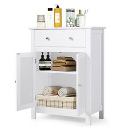 HW61554WH Free Standing Bathroom Storage Cabinet with Large Drawer, White