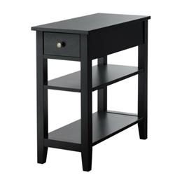 HW61591BK 3-Tier Nightstand Bedside Table Sofa Side with Double Shelves Drawer, Black