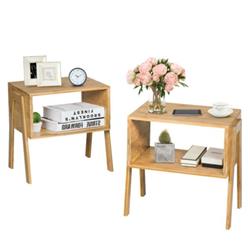 HW61736 Bamboo Storage Shelf Nightstand Sofa Table - 2 Piece