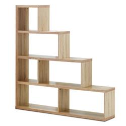 HW61766NA 6 Cubes Ladder Shelf Corner Bookshelf Storage Bookcase, Natural