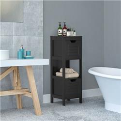 HW61891BK Bathroom Wooden Floor Cabinet Multifunction Storage Rack Stand Organizer, Black